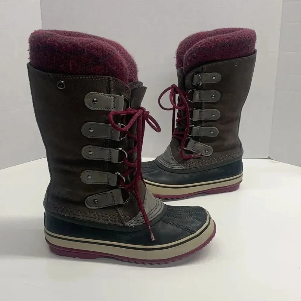Sorel Joan of Arctic Knit Lace Up Waterproof Winter Boots Gray Womens Size 6